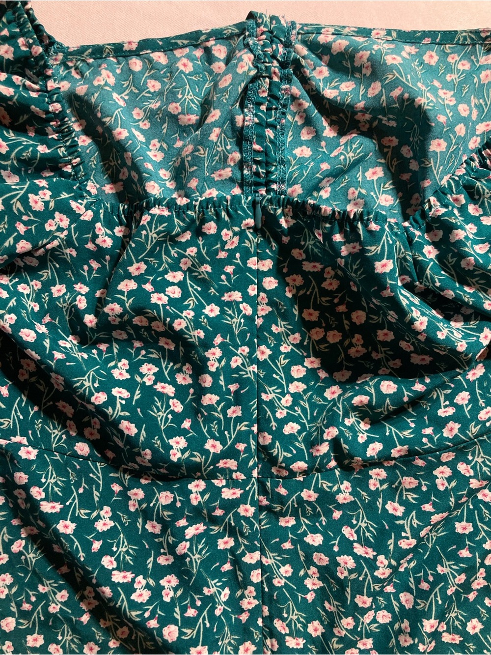 SHEIN Teal Floral Puff-Sleeve Dress - Picture 6 of 6